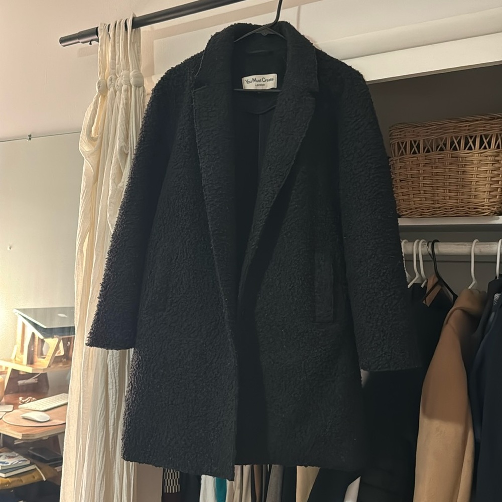YMC Boucle Coat in Black size XS